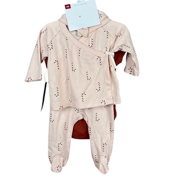 Nordstrom Holiday Set One Piece Pants Top Bib Mits Pink Candy Cane NB Christmas - Picture 2 of 4